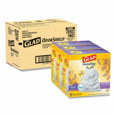 GLAD 13 gal Trash Bags, 24 in x 27.38 in, Extra Heavy-Duty, .95 Mil, White, 240 PK 78902